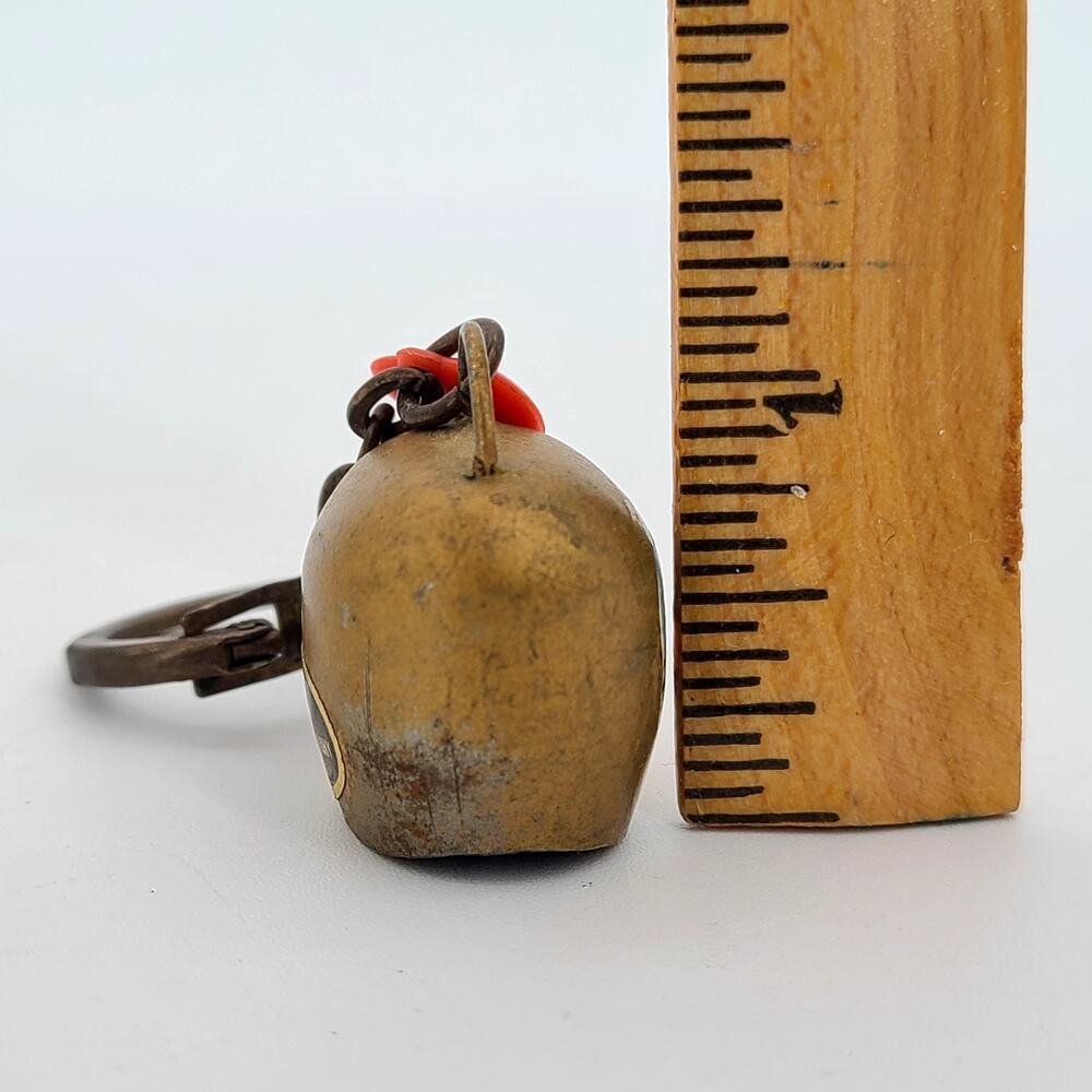Vintage Hand Painted Brass Miniature Cow Bell Keychain, West Germany, Doe Fawn - Picture 3 of 6